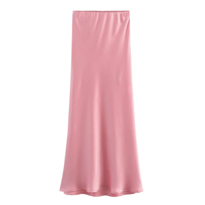 Women's Summer French Fashion Silk Satin Texture Skirts