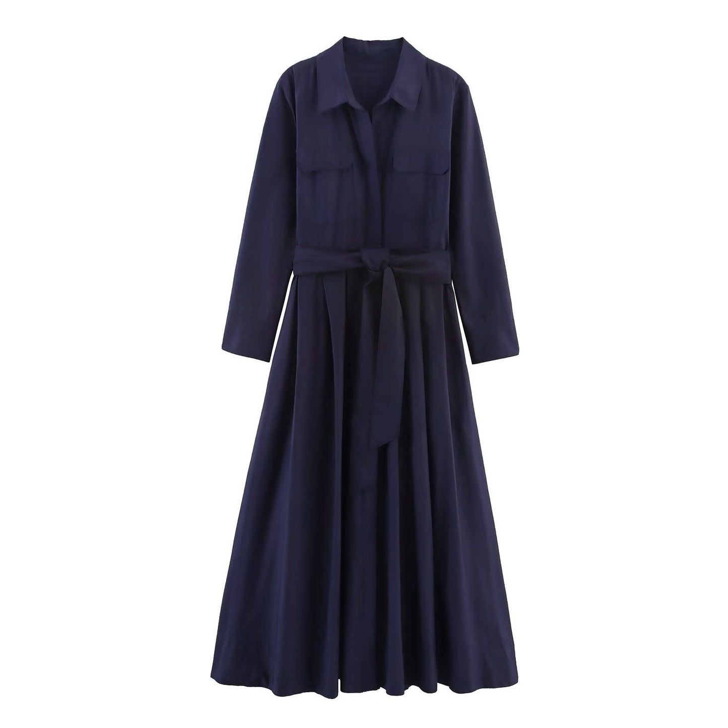Women's Fashion Vacation Style Versatile Poplin Shirt Dresses