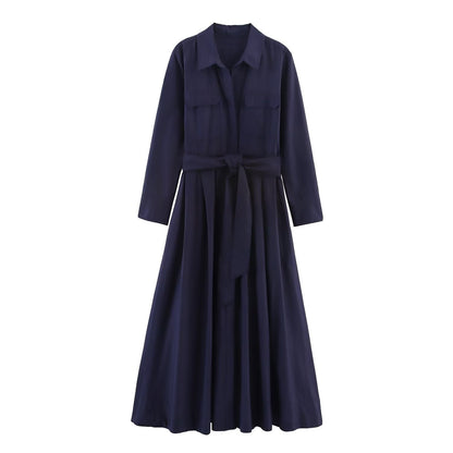 Women's Fashion Vacation Style Versatile Poplin Shirt Dresses