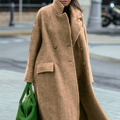 Long Woolen Solid Color Temperament Commute Coats