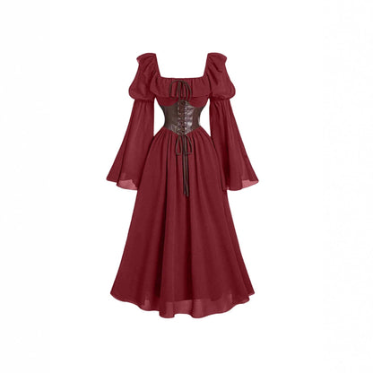 Women's Dress Flared Sleeve Waist Square Collar Dresses