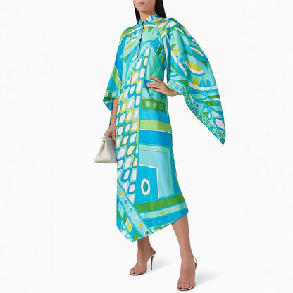 Positioning Printed Long Sleeve Stand Collar Dress Dresses