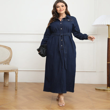 Women's Winter With Collar Washed Denim Dress Dresses