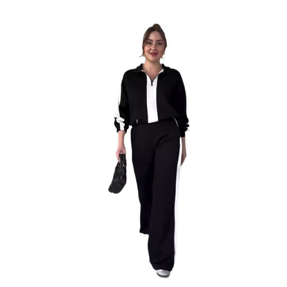 Women's Autumn Fashion Color Contrast Idle Style Casual Suits