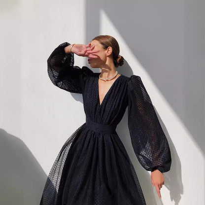 Color Elegant Lady Puff Sleeve Polka Dresses