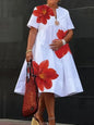Women's Collar Pleated Sleeve White Background Loose Dresses