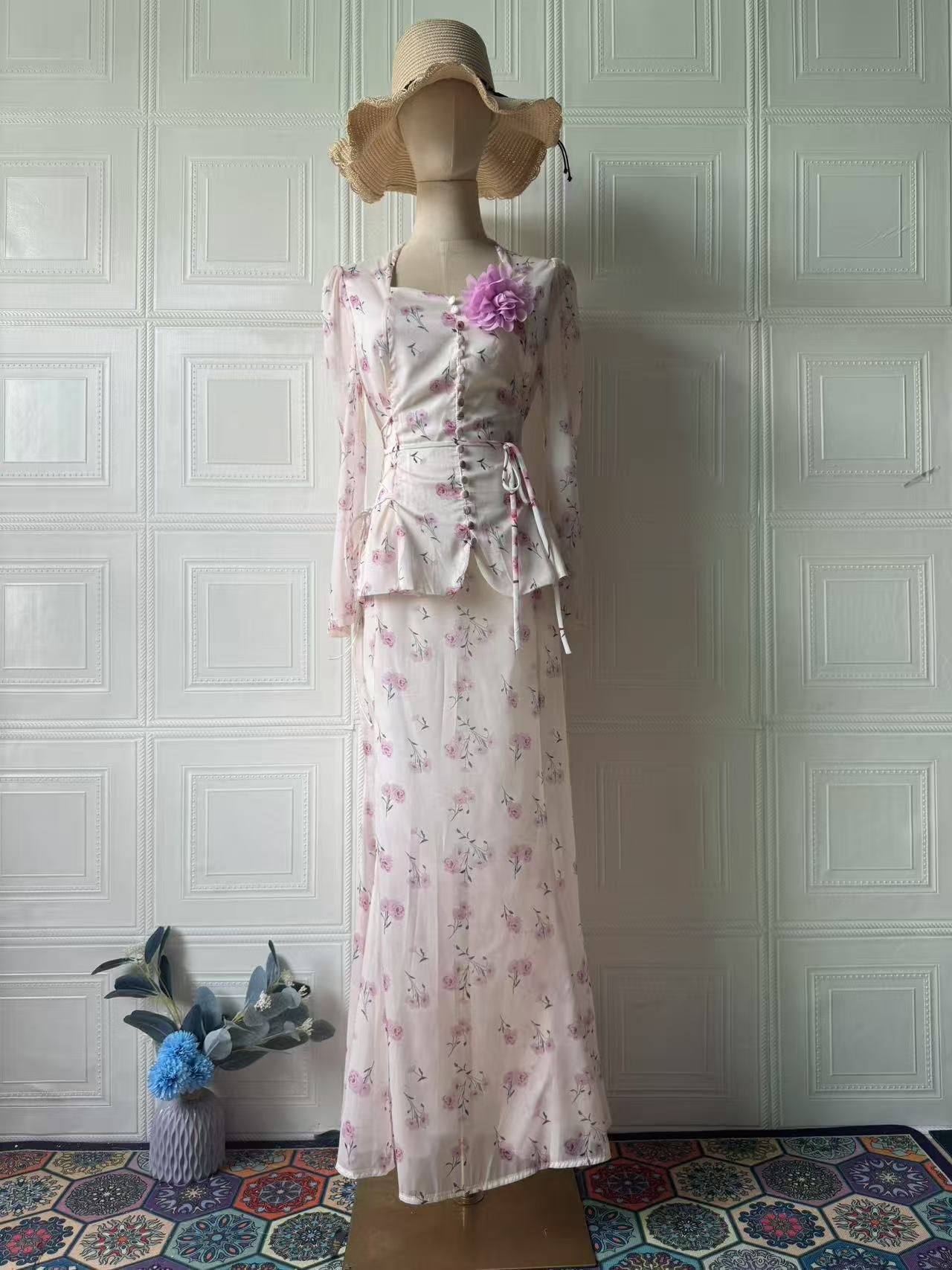 Spring Floral Sweet Elegant Long-sleeved Long Suits