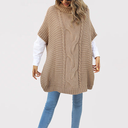 Women's Turtleneck Twist Shawl Loose Half Sleeve Knitwear
