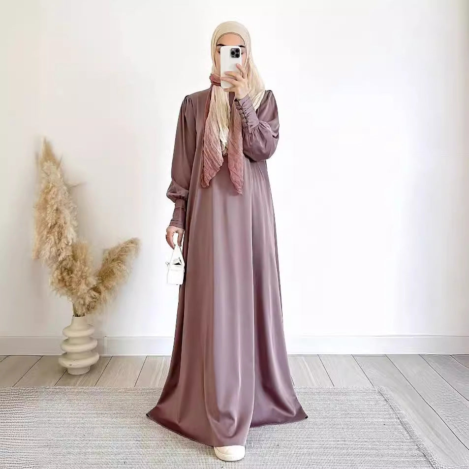 Women's Spring Muslim Wear Soft Fashion Satin Dresses