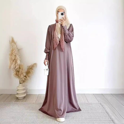 Women's Spring Muslim Wear Soft Fashion Satin Dresses
