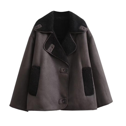 Women's Retro Style Woolen Lapel Loose Fur Tops