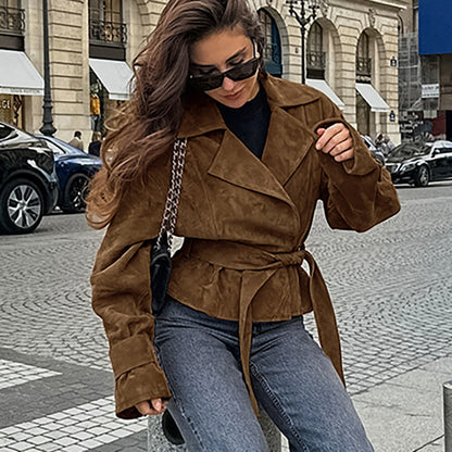 Women's Suede Retro Commuter Brown Collar High-grade Coats