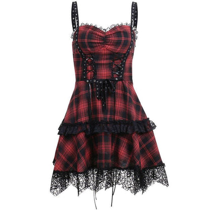 Women's Summer Gothic Plaid Trendy Waist Deep Dresses