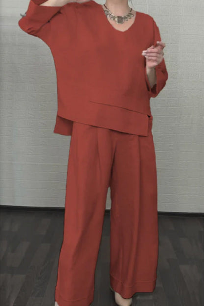 Women's Color Round Neck Long Sleeve Casual Pants
