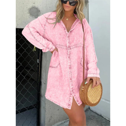 Elegant Denim Dress Washed Loose Shirt Plus Size