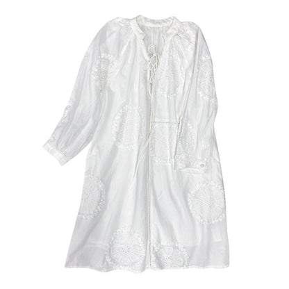 Women's White A- Line Texture French Style Vacation Dresses