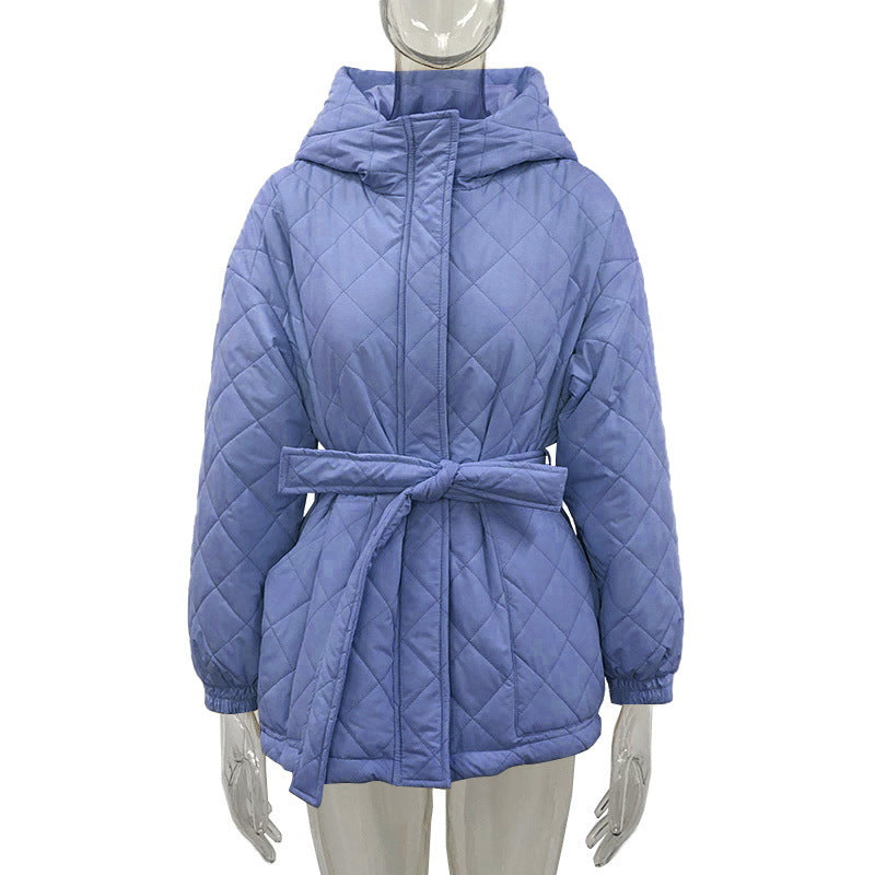 Hooded Cotton Mid-length Diamond Lattice Belt Plus Size
