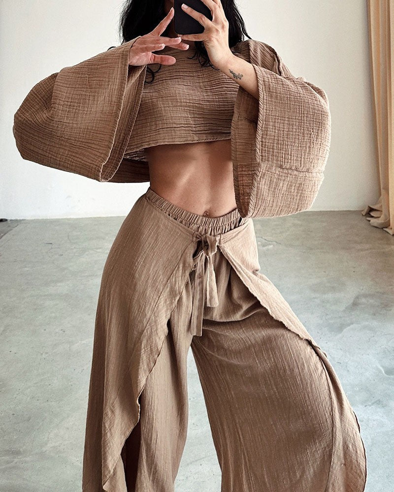 Women's Cotton Linen Fashion Loose Trousers Two-piece Suits