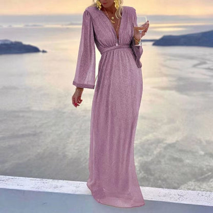 Women's Fashion Casual Collar Long Sleeve Sequins Dresses