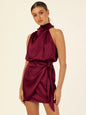 Fashion Halter Advanced Satin Tied Slim Fit Dresses