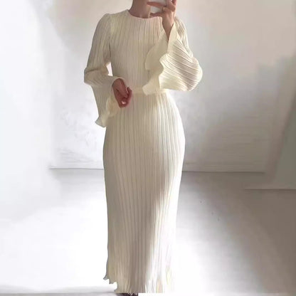 Women's Autumn Dress Elegant Pleated Bell Sleeve Dresses