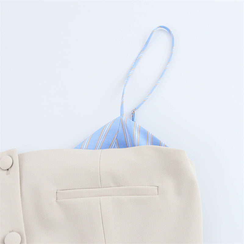 Women's Fashion Sexy Poplin Splicing Sling Dress Dresses