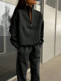Fashion Zipper Lapel Solid Color Casual Suits