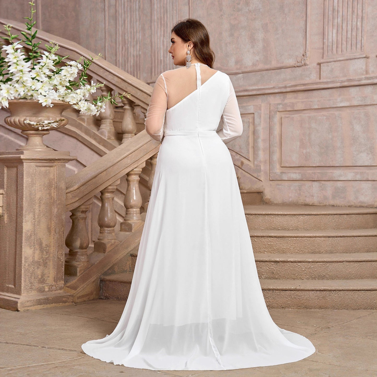 Women's Large Dress Solid Color Elegant Chiffon Dresses