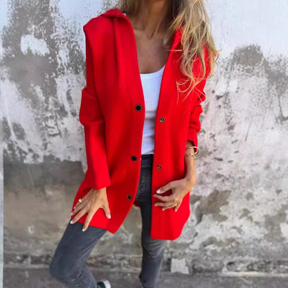 Women's Fashion Single-breasted Long Sleeve Solid Color Coats