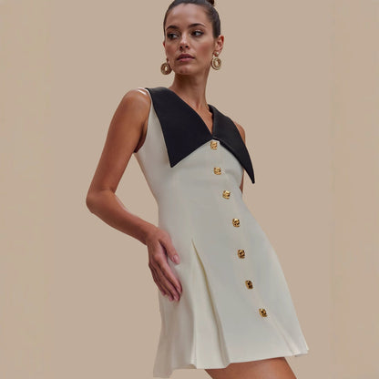 Metal Buckle Sleeveless Temperament Slimming Tuxedo Dresses