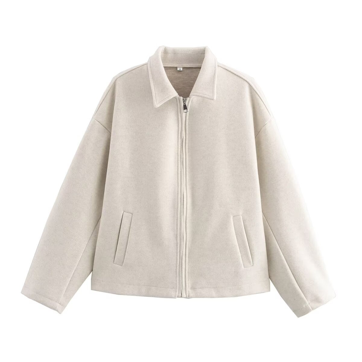 Women's Polo Collar Zipper Ornament Solid Color Coats