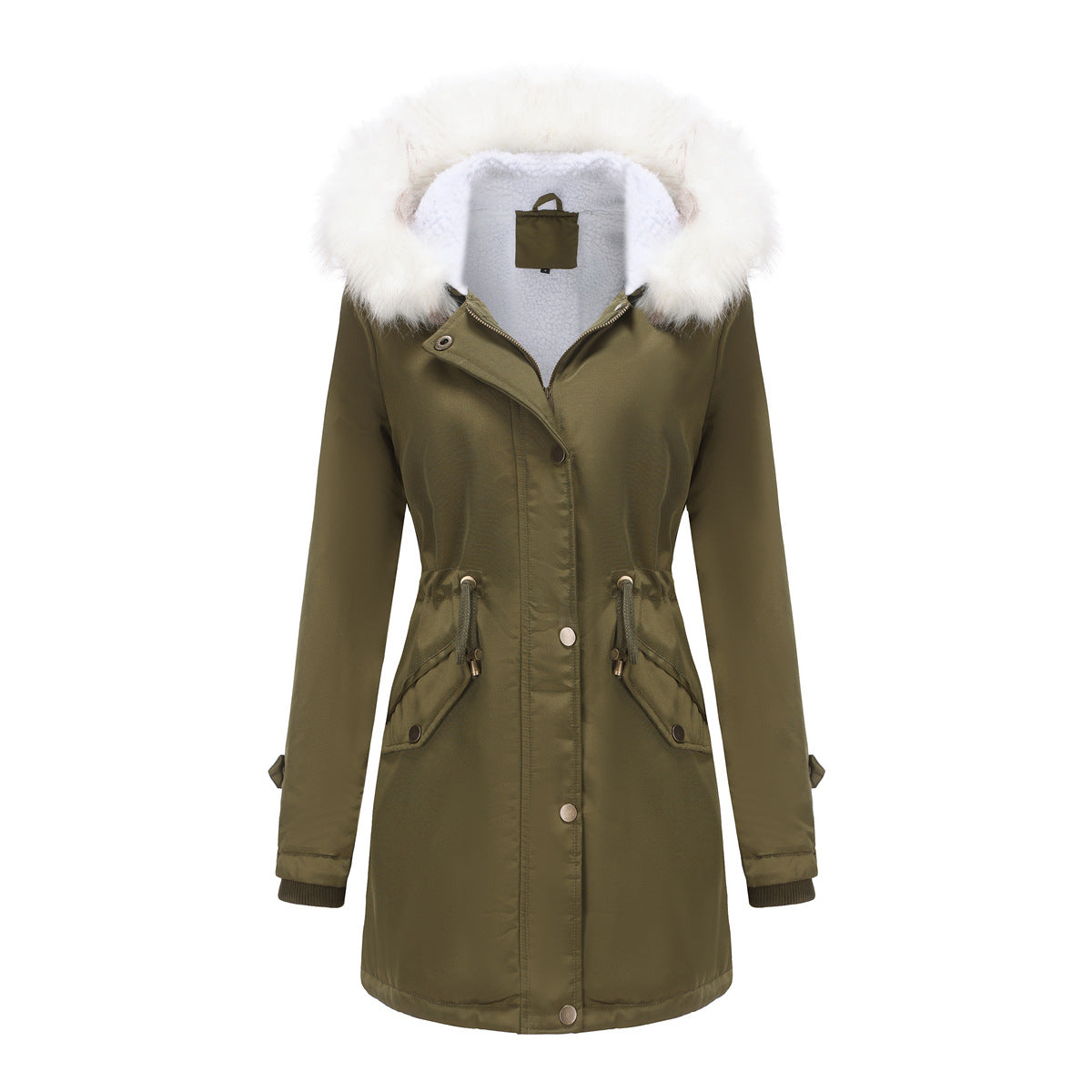 Women's Detachable Fur Collar Long-sleeved Hooded Coats