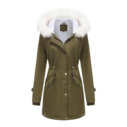 Women's Detachable Fur Collar Long-sleeved Hooded Coats