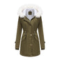 Women's Detachable Fur Collar Long-sleeved Hooded Coats