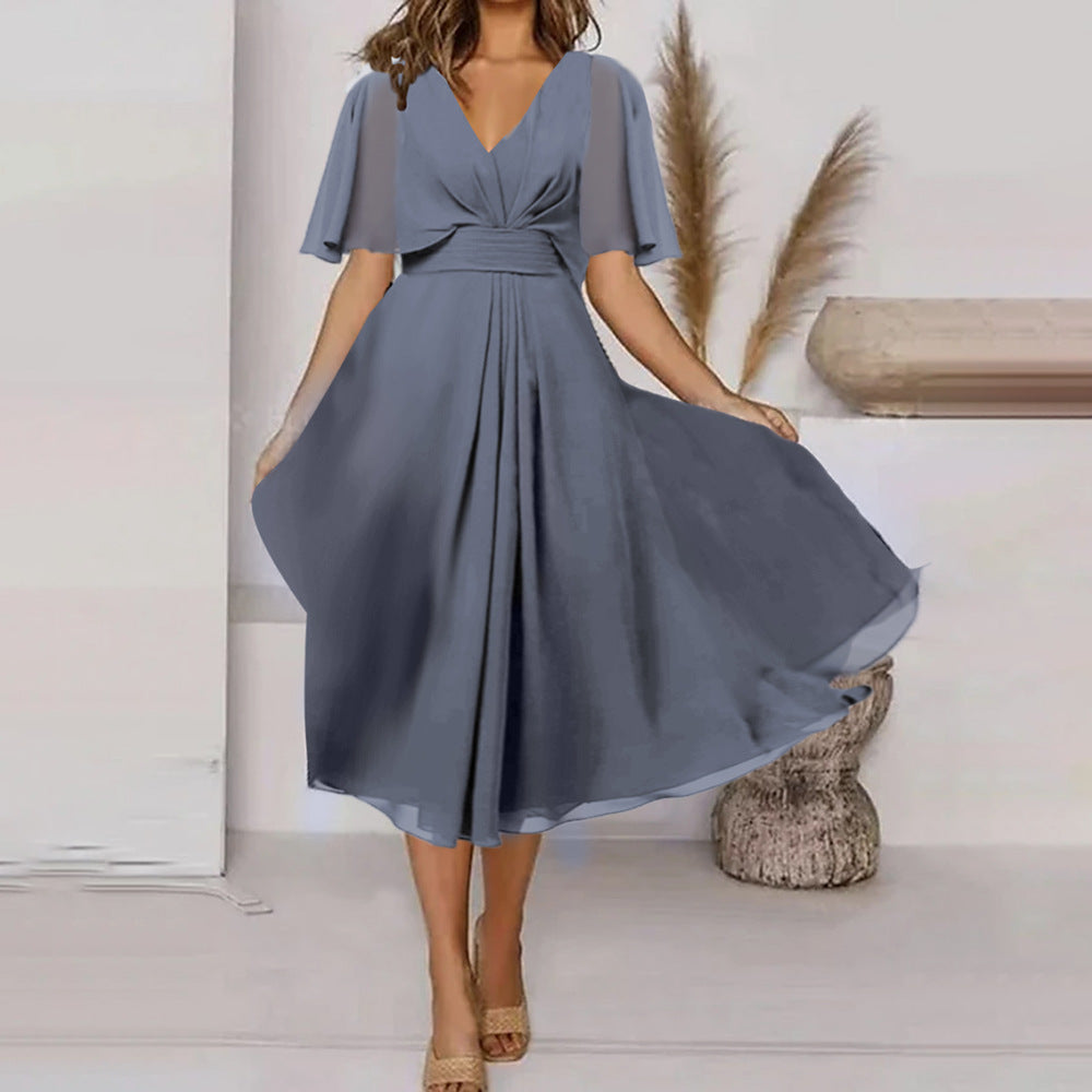 Solid Color Waist Trimming Casual Large Dresses