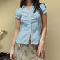 Women's Organ Pleated Solid Color Collar Short-sleeved Blouses