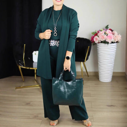 Women's Color Round Neck Long Sleeve Belt Suits