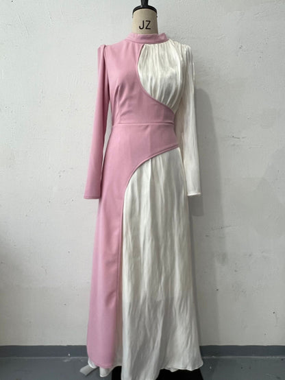 Neck Multicolor Long Sleeve Slim Fit Dresses