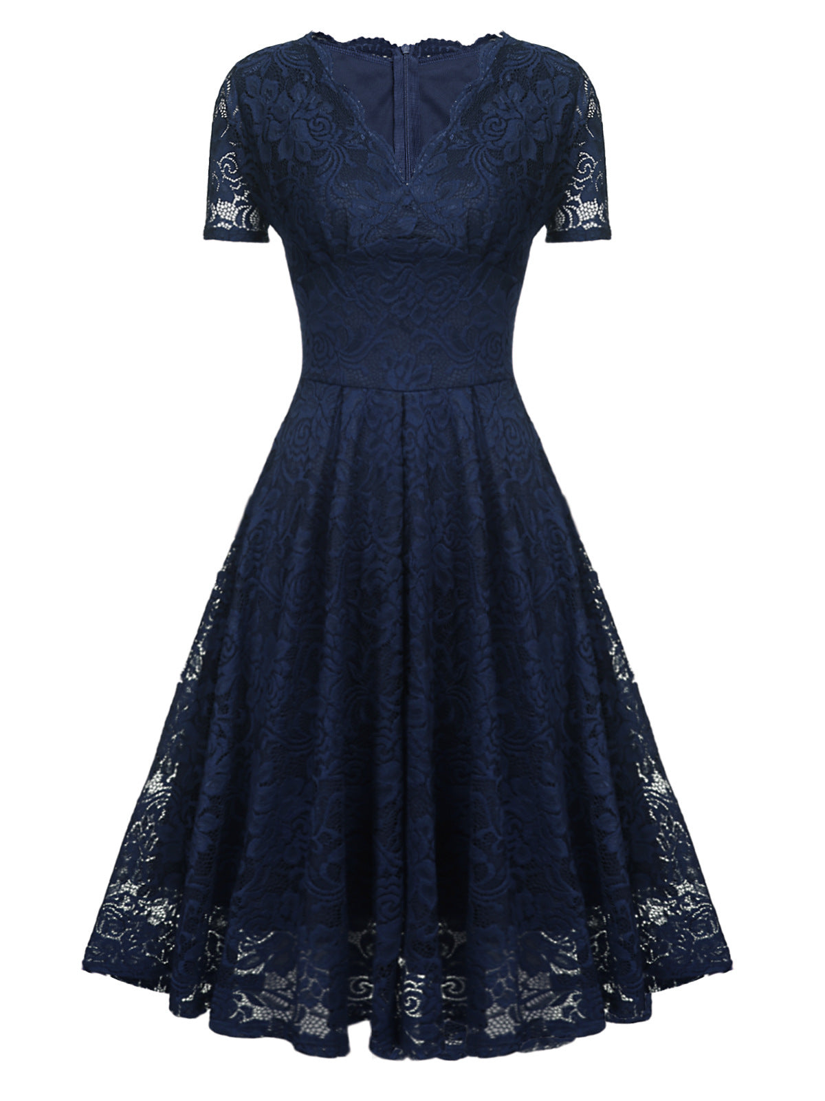 Women's Spring Floral Sleeve Zip Lace Dress Dresses
