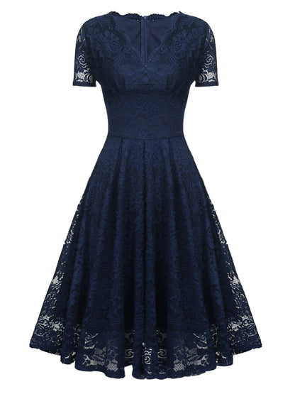 Women's Spring Floral Sleeve Zip Lace Dress Dresses