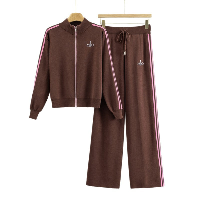 Women's Autumn Stand Collar Elegant Zipper Knitted Suits
