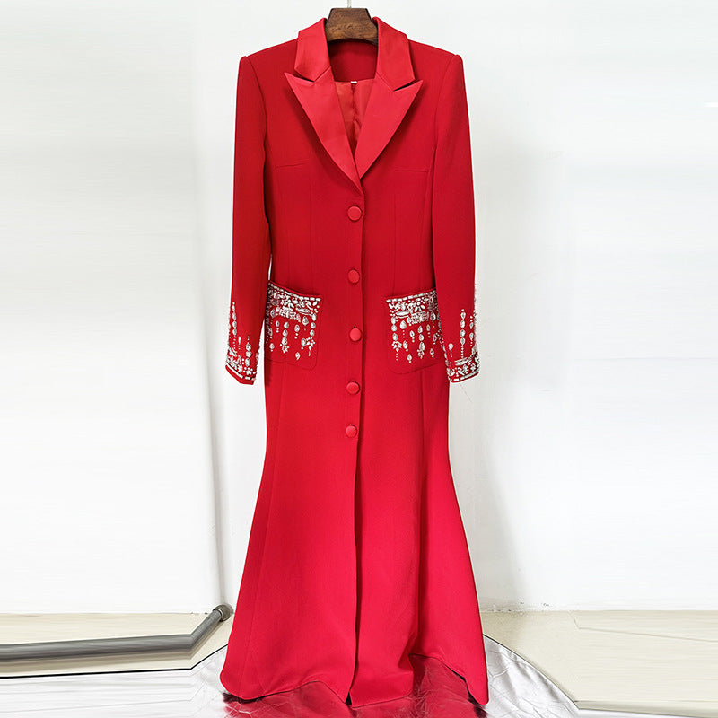 Fashion Bead Diamond Tailored Collar Dress Dresses