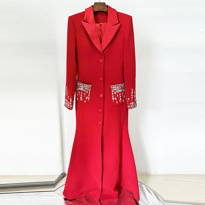 Fashion Bead Diamond Tailored Collar Dress Dresses