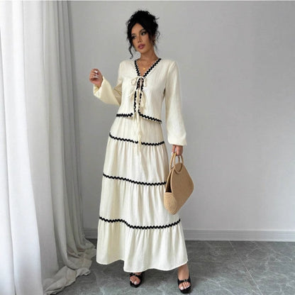 Women's Lace Layered Pleated Lantern Sleeve Bow Suits