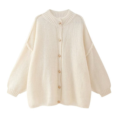 Spring Metal Button Decoration Loose Design Sweaters