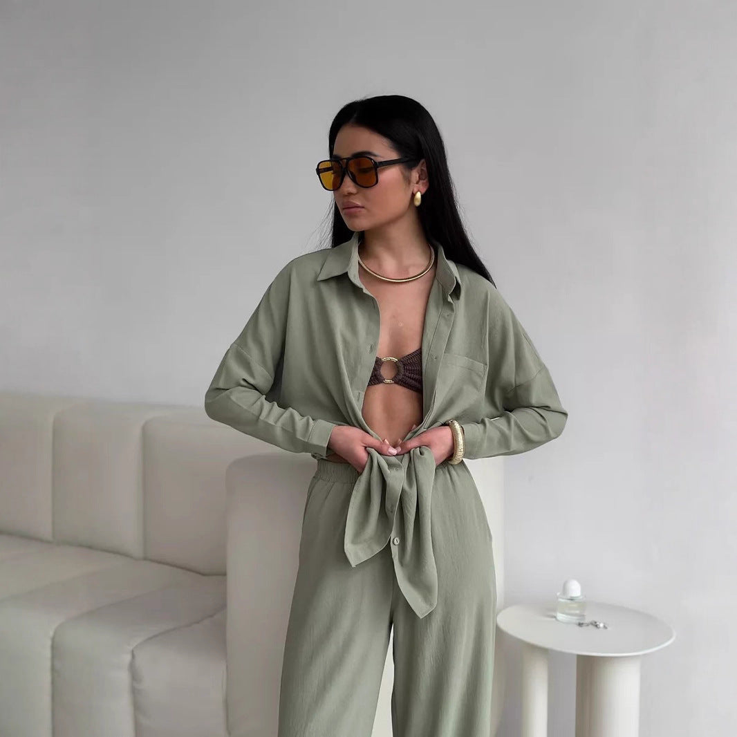 Women's Solid Color Pocket Casual Trousers Cardigans