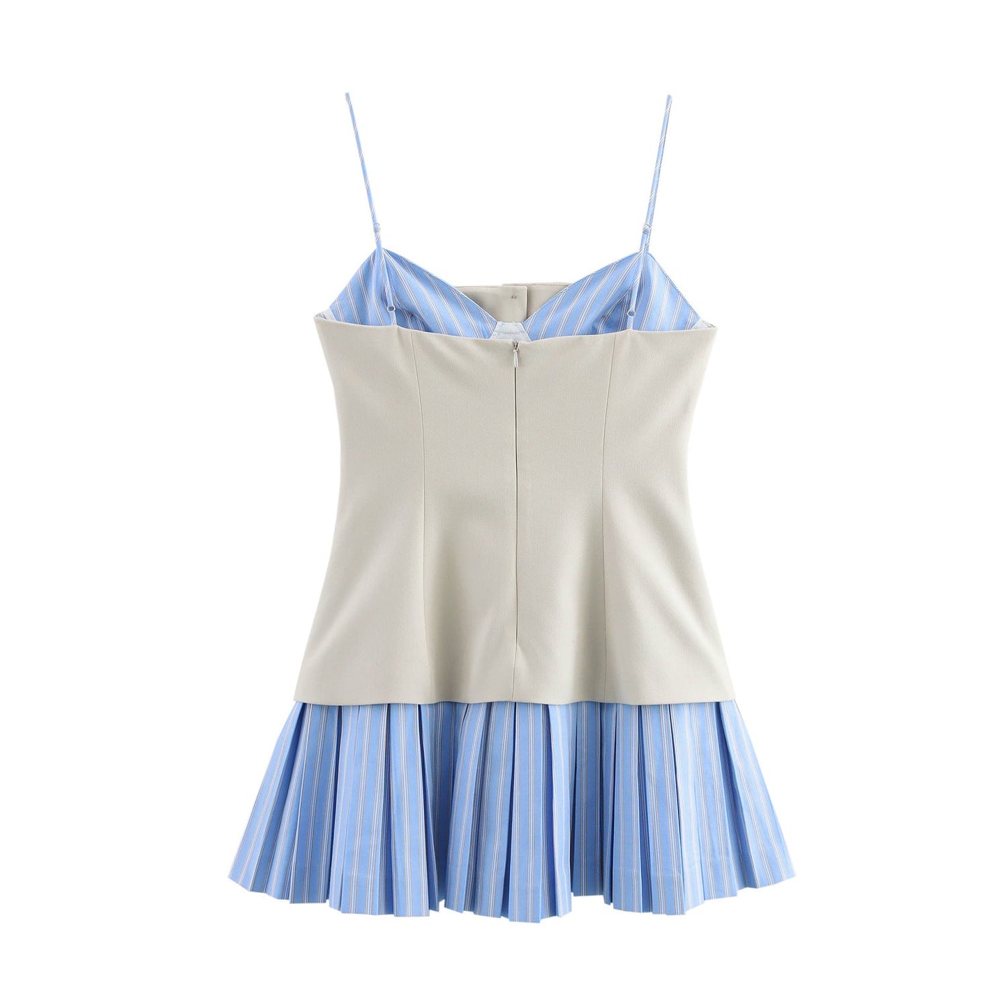 Spring Poplin Stitching Pleated Hem Slip Dresses