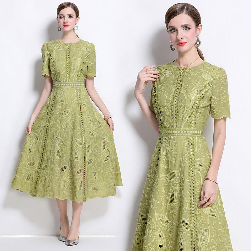 Women's Neck Ruffle Sleeve Lace Dress Summer Dresses