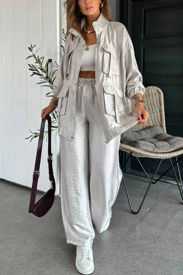 Women's Two-piece Set Solid Color Fashion Long-sleeved Suits