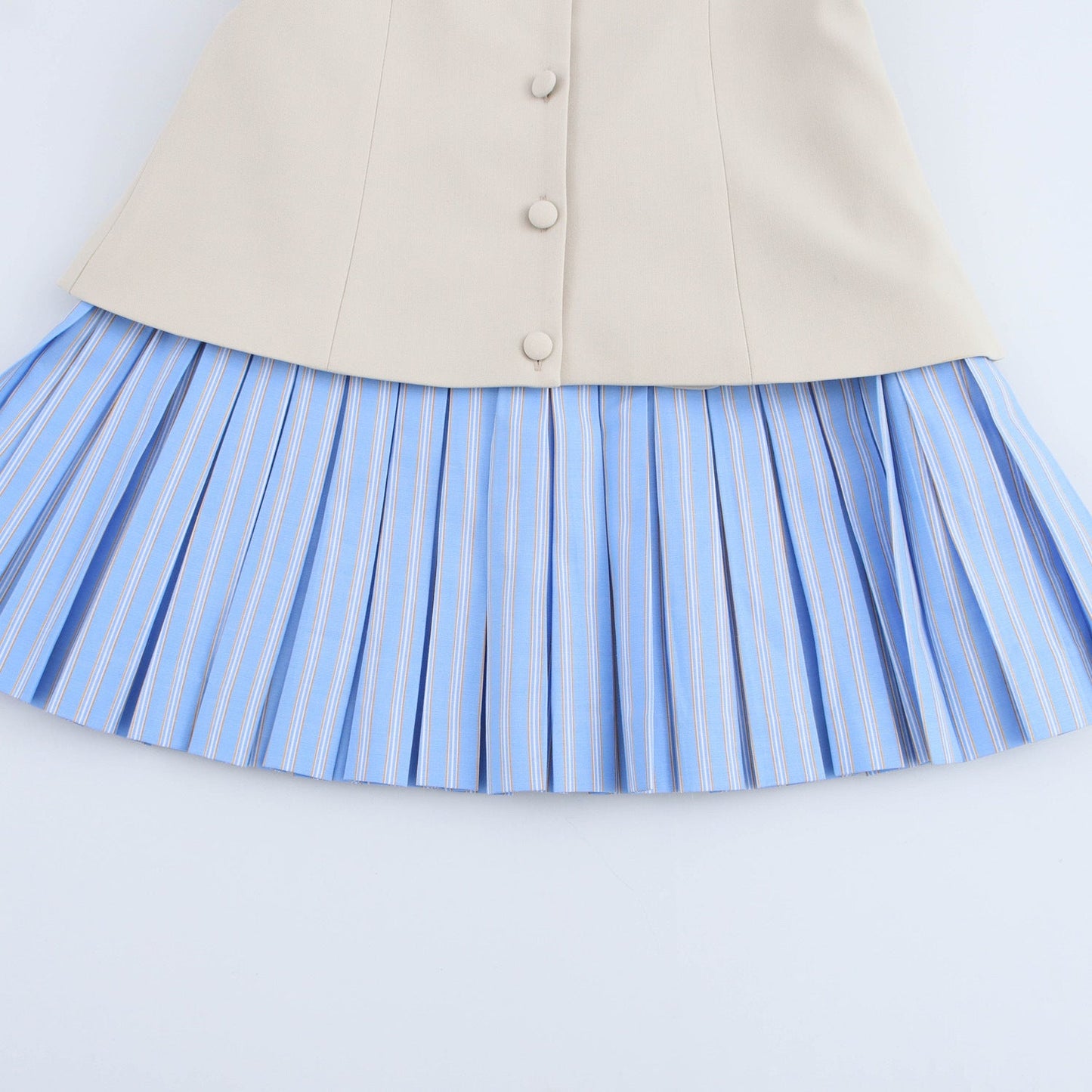 Spring Poplin Stitching Pleated Hem Slip Dresses